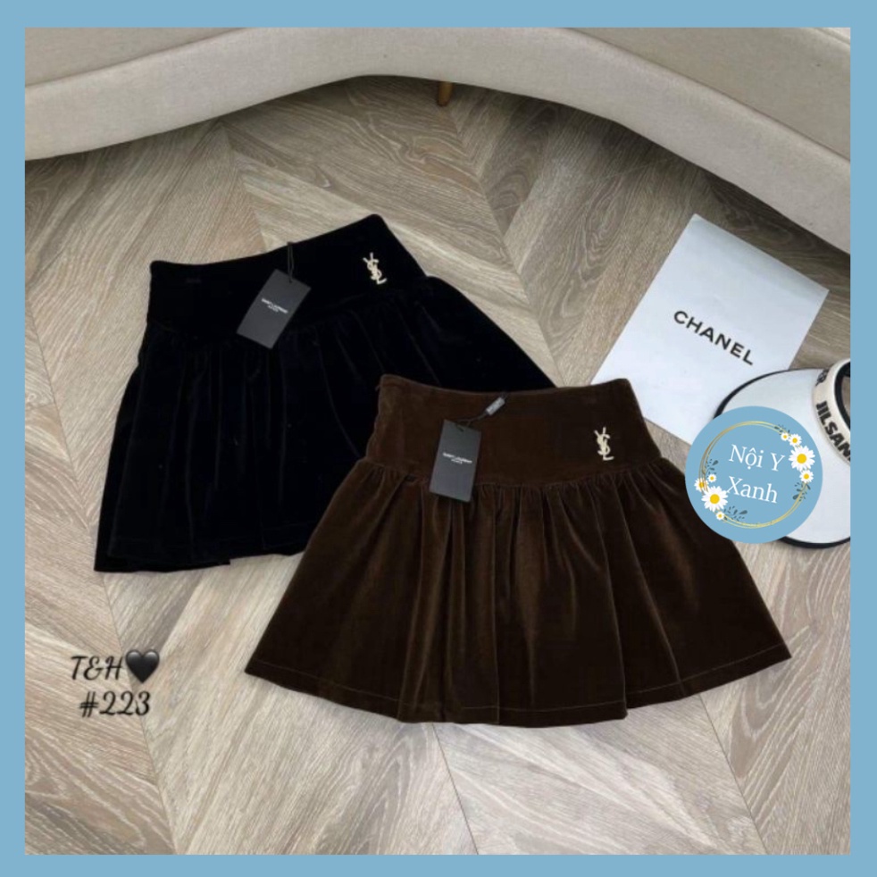 Chân váy nhung nữ ngắn xòe đi kèm đai YS vương quyền Nội Y Xanh hot trend thu đông ấm áp