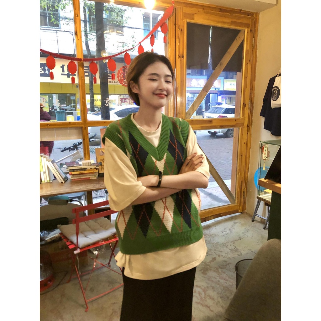 DIDIKA Áo Sweater Dệt Kim Cổ Chữ V Đính Đá Giả Hai Lớp Thời Trang Xuân Thu Phong Cách Nhật Bản Cho Nữ