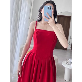 MEET - Đầm Đỏ 2 Dây Xếp Li