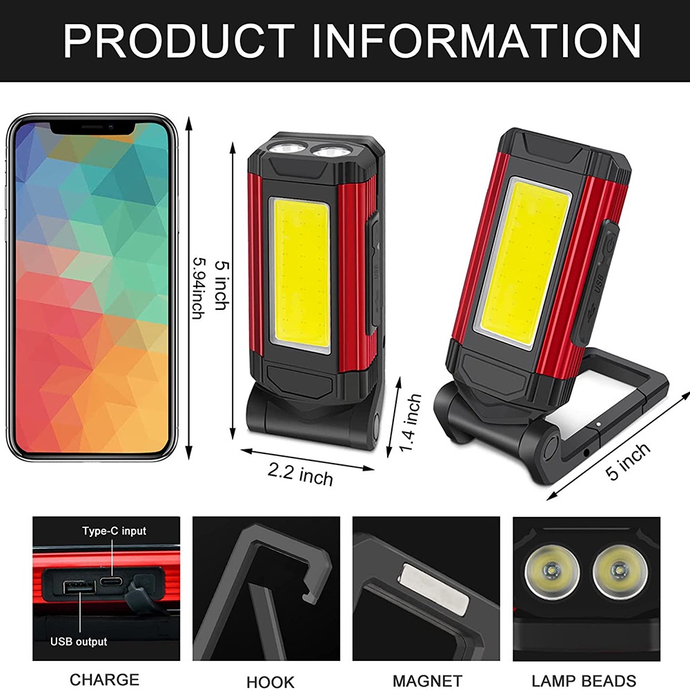 Đèn LED sạc từ tính Sạc USB siêu sáng và tiện lợi với kẹp hút từ tính Đèn LED làm việc có thể điều chỉnh góc