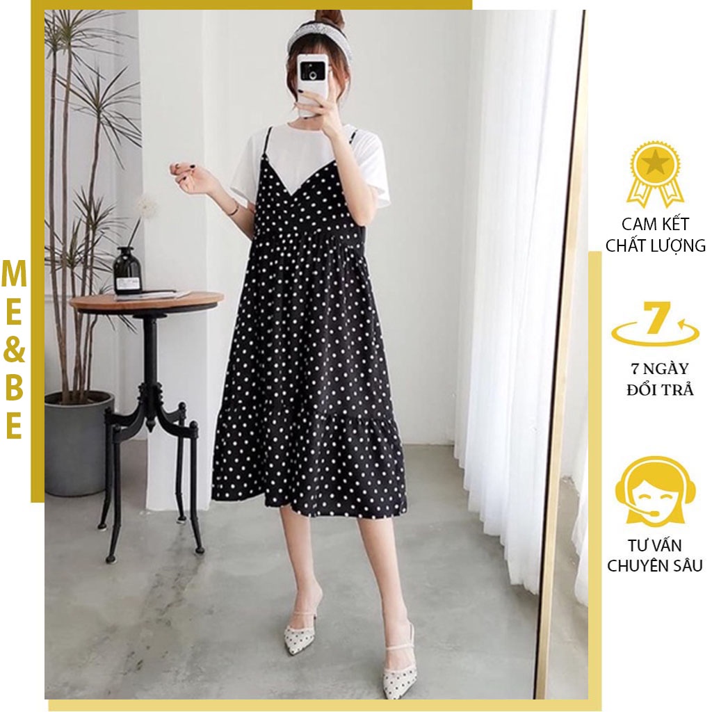 SET YẾM BẦU KÈM ÁO THUN COTTON ĐẸP - ĐẦM BẦU BABYDOLL CÔNG SỞ DÁNG SUÔNG ĐUÔI CÁ MẶC ĐI LÀM ĐI CHƠI