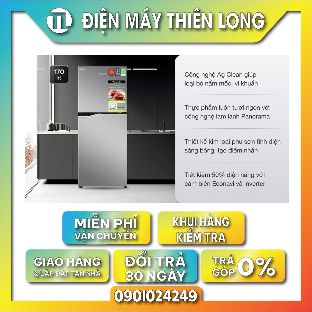 NR-BA190PPVN - Tủ lạnh Panasonic inverter 170 lít BA190PPVN - Miễn Phí Vận Chuyển