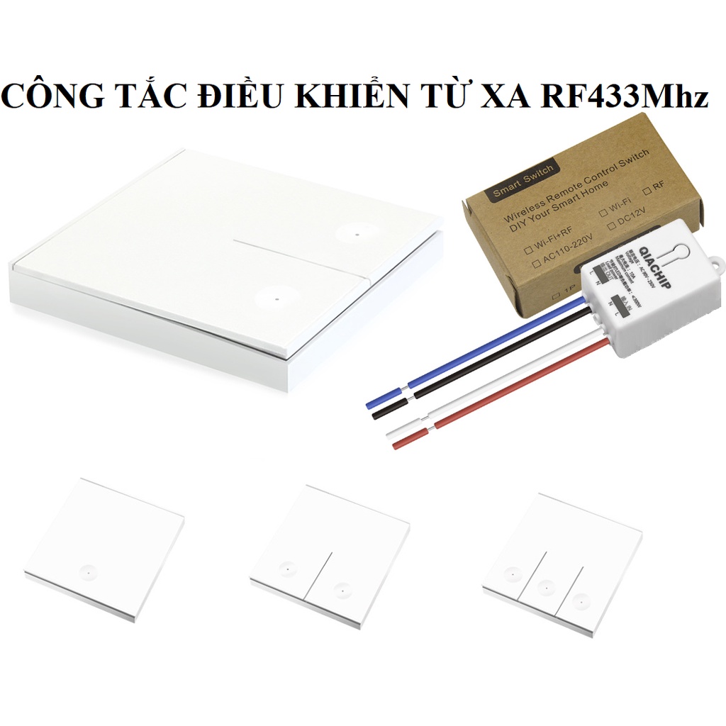 Công tắc điều khiển từ xa không dây dán tường RF-433Mhz 10A 220V Mẫu mới dùng pin AAA tiện dụng công tắc đèn cầu thang