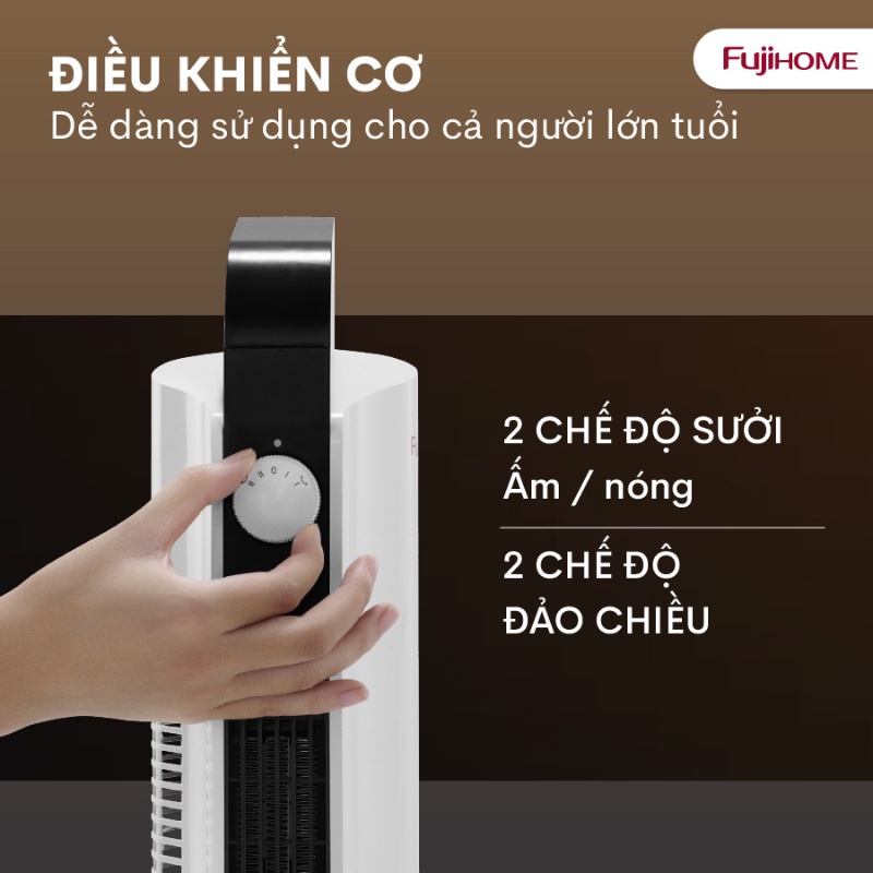 Quạt sưởi gốm Ceramic nhập khẩu FUJIHOME FH2000M Điều khiển cơ bền bỉ - Làm ấm nhanh - Tiết kiệm điện