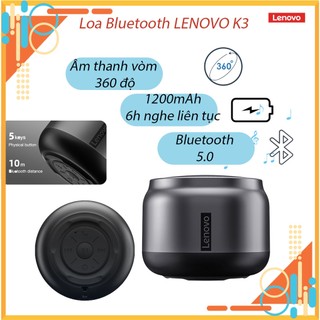 Loa bluetooth lenovo k3 - bluetooth 5.0 - âm thanh vòm 360 - pin trâu