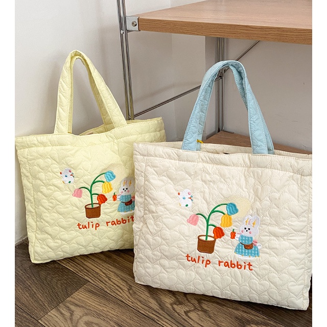 Túi Xách Cotton Thêu Họa Tiết Phong Cách Hàn Quốc