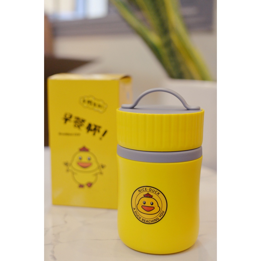 Hộp Đựng Cơm Văn Phòng Hình Vịt Vàng Sohu Ủ Cơm - Cháo - Canh Tặng Kèm Thìa Dung Tích 580ML