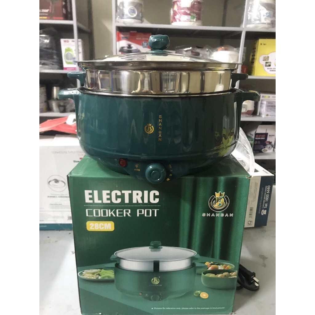 Nồi Lẩu Đa Năng 2 Tầng 28cm Công Suất 1000W. Bếp Điện Thông Minh SHANBAN