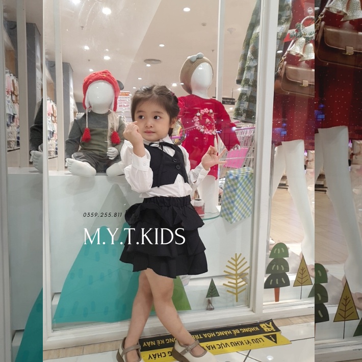 Set 3 Chi Tiết Bé Gái áo sơ mi kèm cv và áo vest sành điệu Mytkids