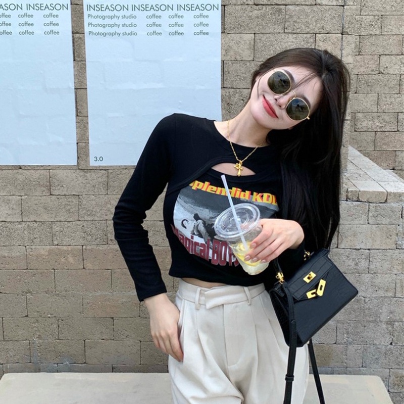 IELGY Áo Thun Lửng Tay Dài In Họa Tiết Thời Trang Dành Cho Nữ