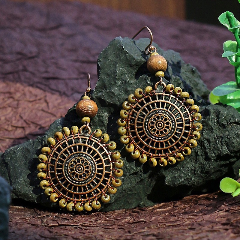 Khuyên tai retro tuarua gỗ, bông tai Âu mỹ vintage