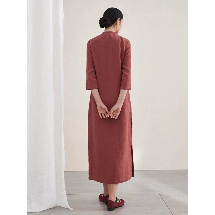 Đầm Sườn Xám Cách Tân Chất Liệu Cotton Lanh Nguyên Chất Phong Cách Retro Mùa Thu Hàng Mới 2022