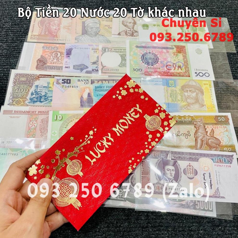 [HỎA TỐC] Bộ Quà Tặng Tiền Sưu Tầm 20 Tờ 20 Nước ( Quốc Gia ) Kỷ Niệm Kèm Bao lì xì Lucky xịn xò , Quà Tết