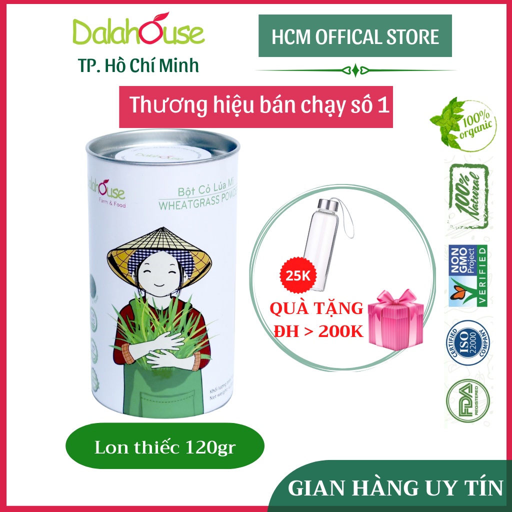 Bột cỏ lúa mì Dalahouse sấy lạnh nguyên chất, 100% organic, DATE MỚI NHẤT, Hộp 120gr