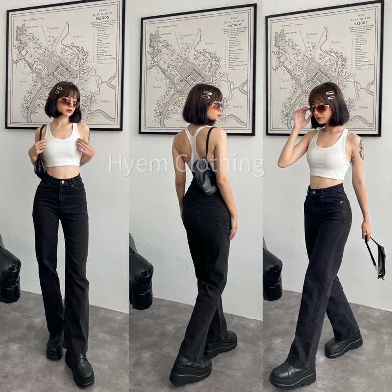 Quần jean nữ ống đứng ống rộng lưng siêu cao vải cao cấp - Có bigsize - Ms09