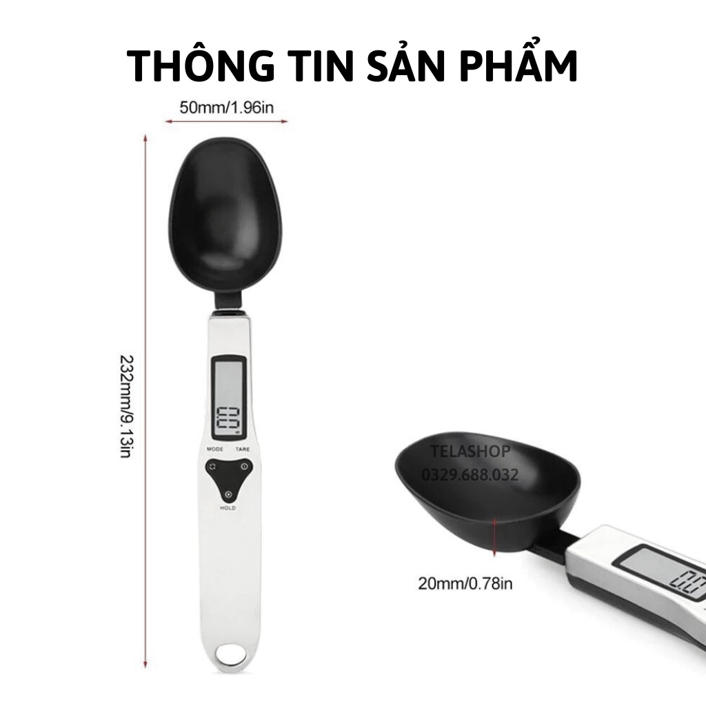 Cân tiểu ly điện tử thìa muỗng 500g chính xác cao tặng kèm pin Tela shop