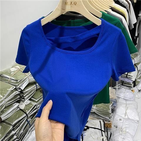 Khuyến Mãi Có Sẵn Áo Thun Tay Ngắn Màu Xanh Dương Klein Phong Cách Mới Mùa Hè Cho Nữ