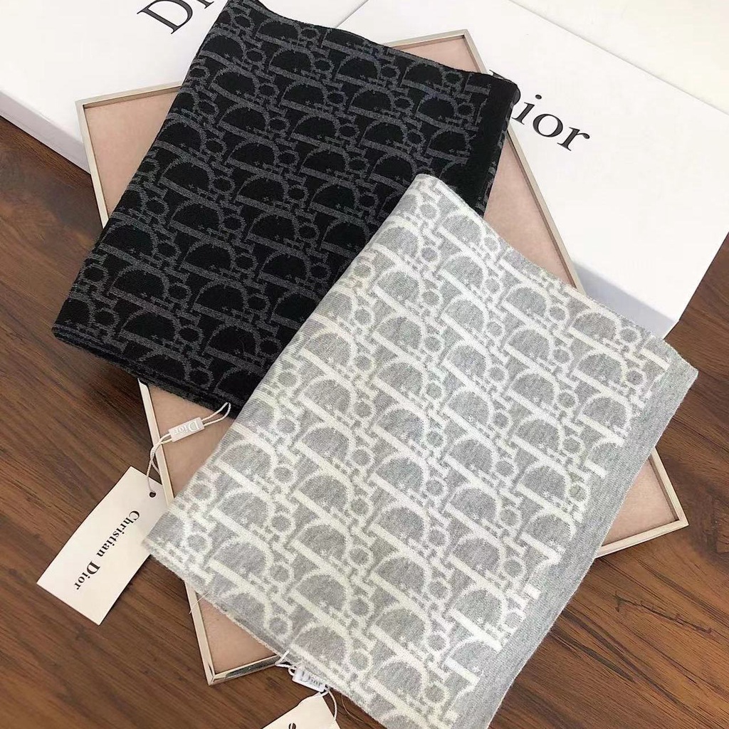 DIOR Khăn Choàng Cổ Cashmere Dày Dặn Ấm Áp Màu Đen / Xám Đơn Giản Thời Trang Thu Đông Cho Nam