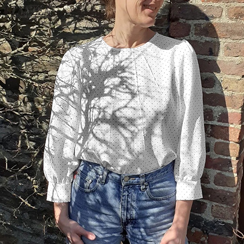Zanzea Áo Kiểu Tay Lỡ 3 / 4 Họa Tiết Chấm Bi Phong Cách Cổ Điển Thanh Lịch Dành Cho Nữ