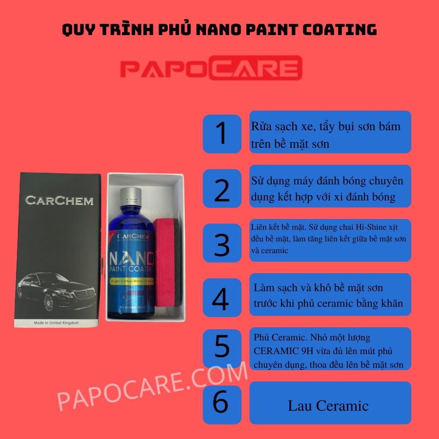 Nano Paint Coating Phủ Bóng Sơn Xe, Bảo Vệ Bề Mặt Sơn Xe Máy Ô Tô – PAPOCARE