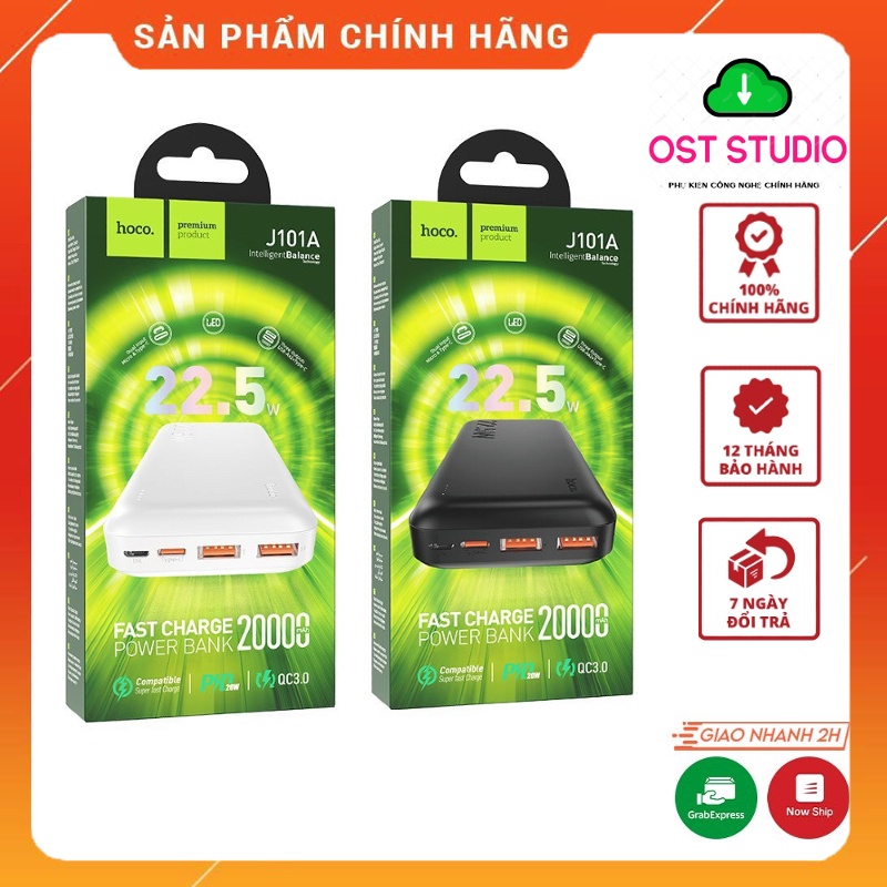 Pin Dự Phòng 20W Hoco J101A Dung Lượng 20000mAh Có 2 Cổng USB Hàng Chính Hãng, Hỗ Trợ Sạc Nhanh. Bảo Hành 12 Tháng