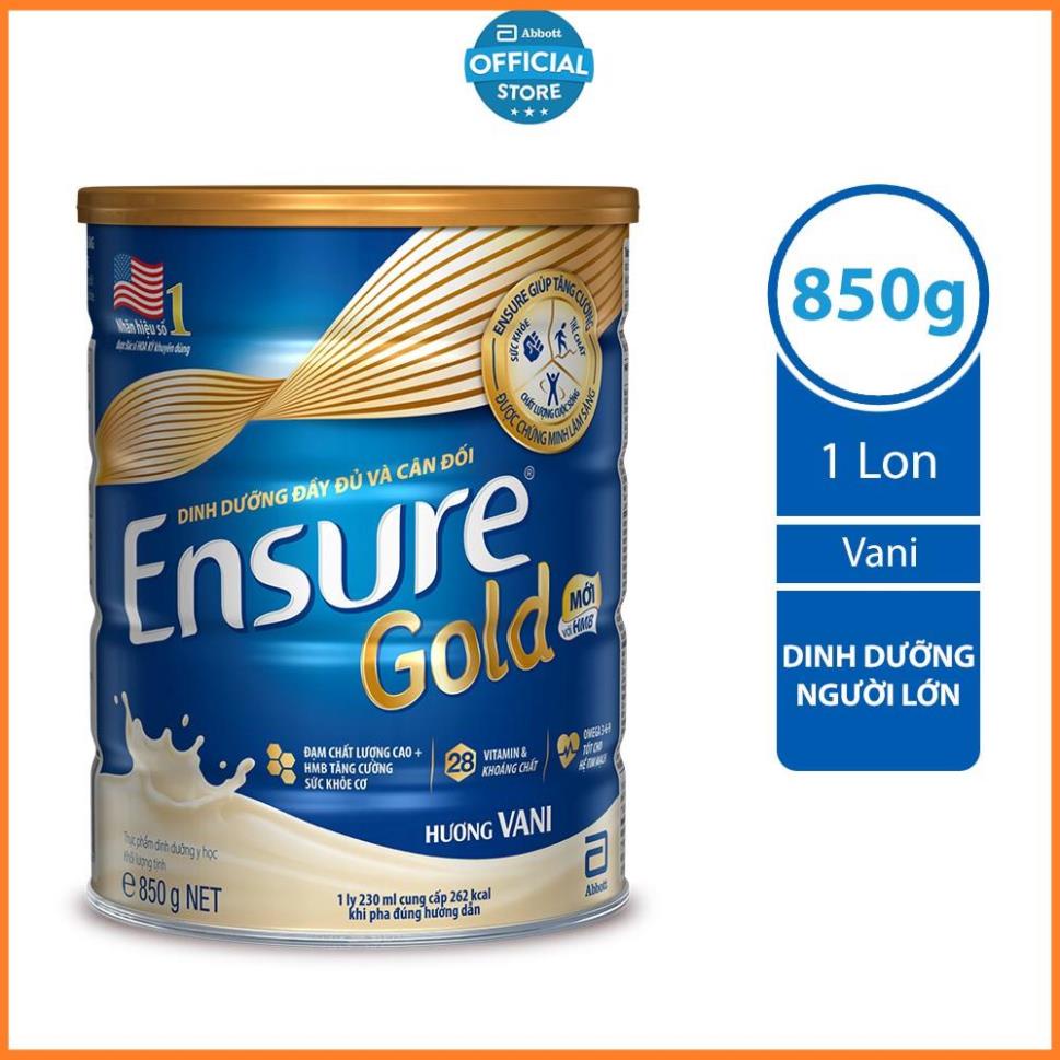 [Chính Hãng] Sữa bột Ensure Gold Abbott hương vani (HMB) 850g