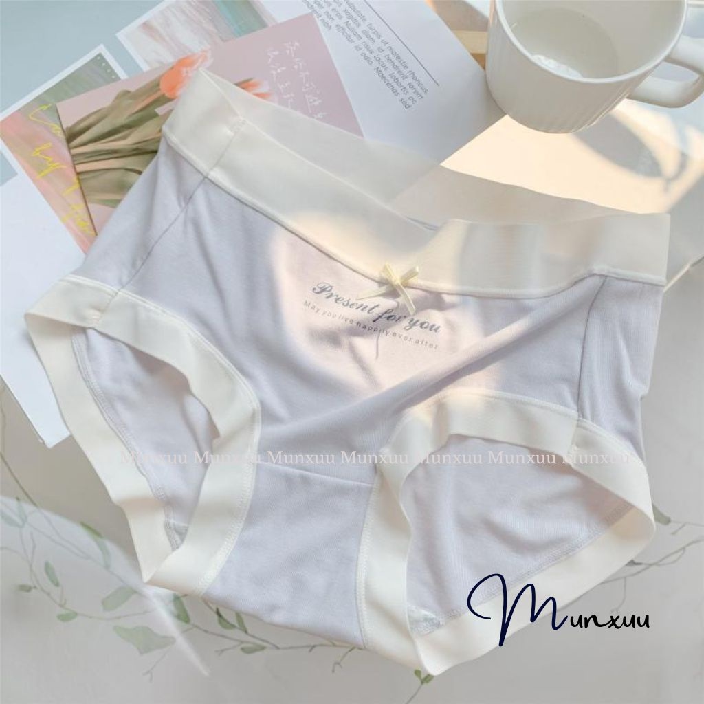 Quần lót nữ MUNXUU vải cotton co dãn phối viền su in chữ đính nơ tiểu thư màu pastel ngọt ngào- QC45