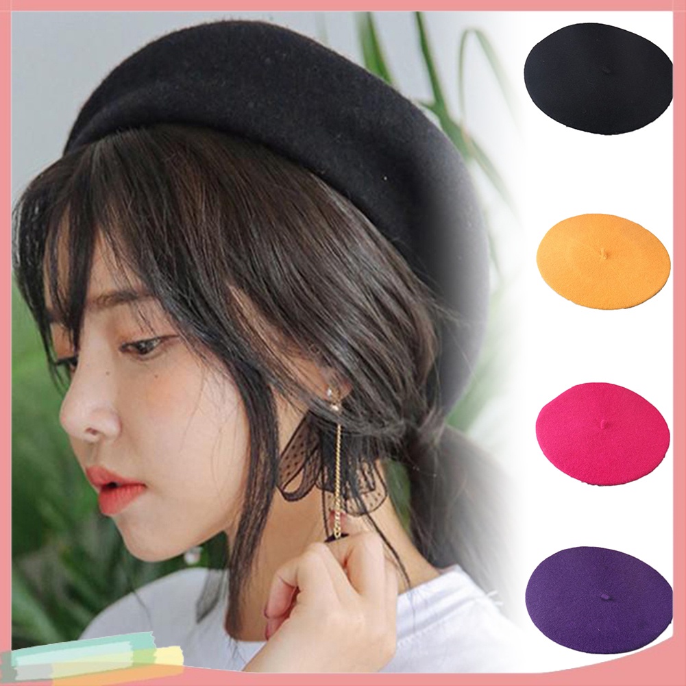Mũ Beret Chất Liệu Len Màu Trơn Thời Trang Cho Nữ