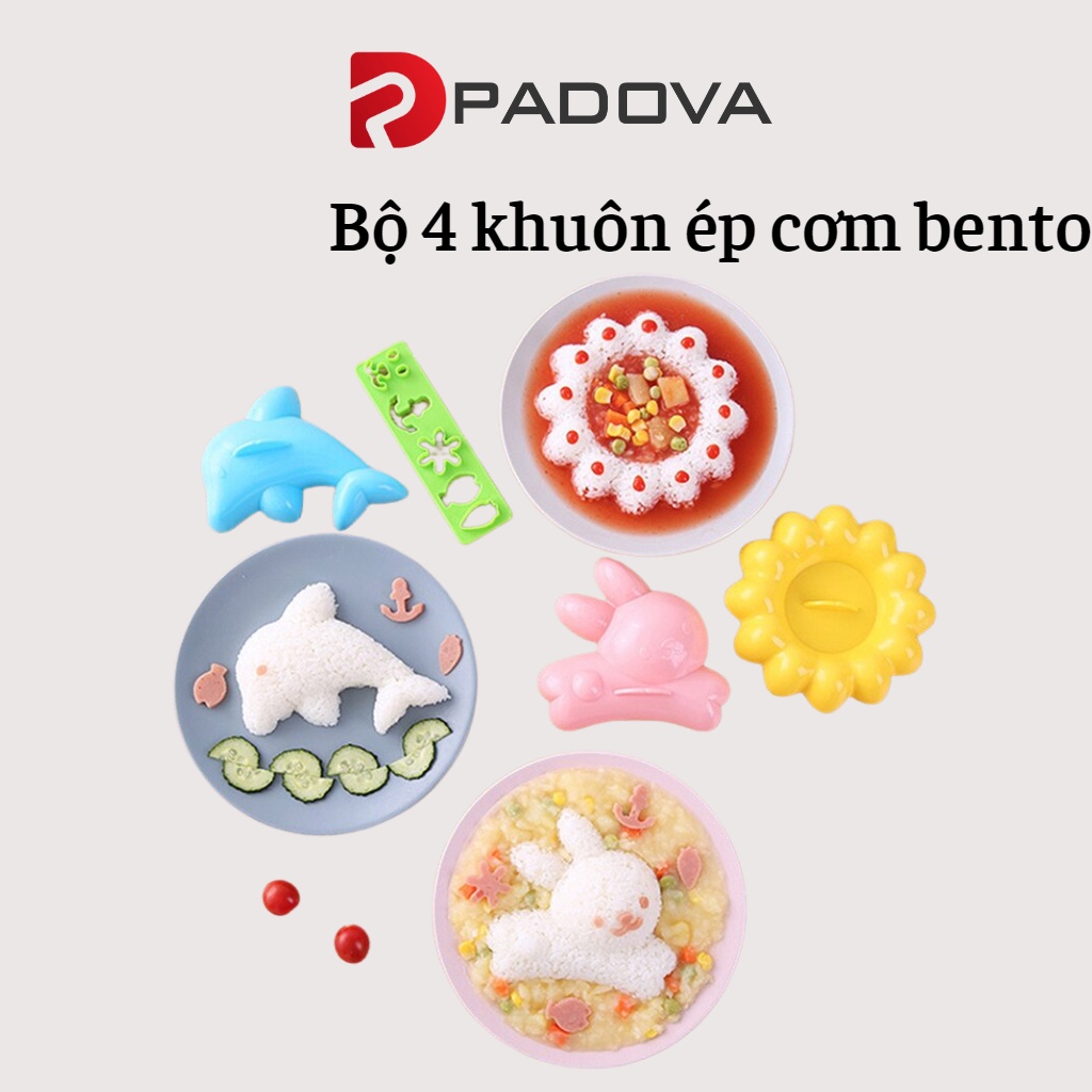 Set 4 Khuôn Ép Nặn Cơm Bento Tạo Hình Cơn Nắm Hình Cá, Thỏ, Hoa Cho Bé PADOVA 7119