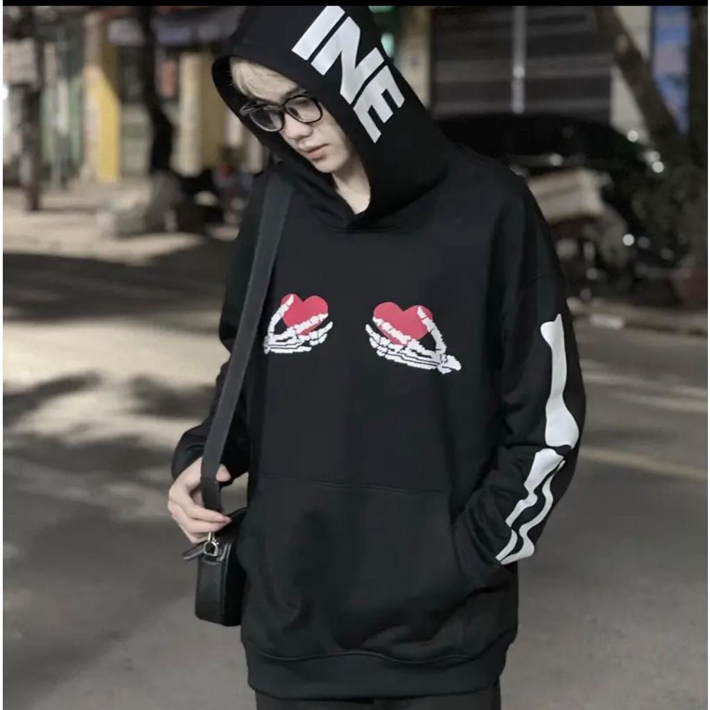 Áo Hoodie xương trái tim, áo khoác nỉ thu đông hot trend 2022