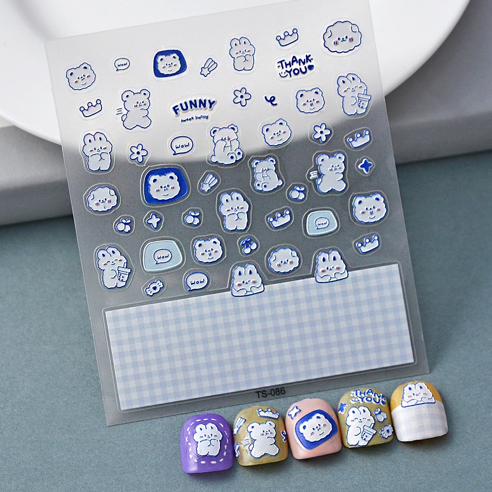 Miếng Dán Trang Trí Móng Tay 5D Hình Hoa Cúc / Gấu / Dâu Tây Nhỏ Xinh