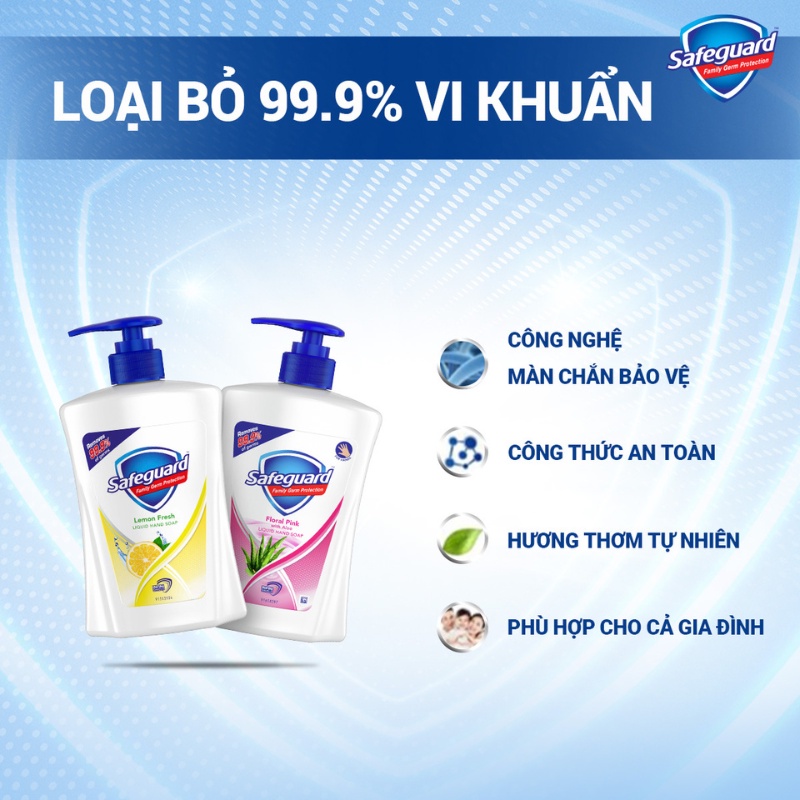 Combo 2 Sữa Tắm SAFEGUARD loại bỏ 99.9% Vi Khuẩn Trắng Tinh Khiết 720ml /chai