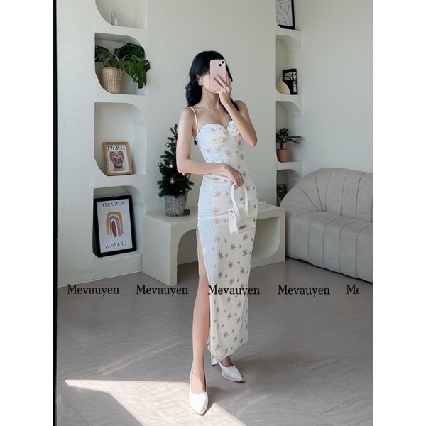Đầm body cúp nhung dáng dài