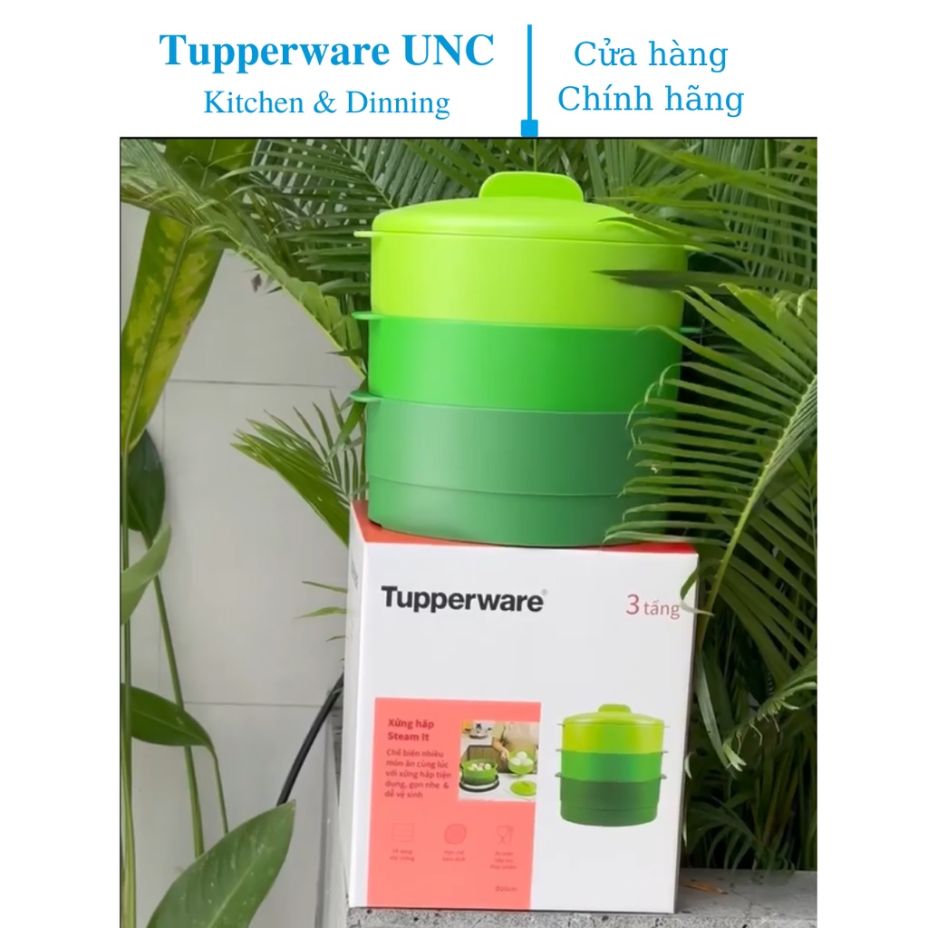 Xửng Hấp Tupperware Steam It 3 Tầng - Màu xanh lá cây