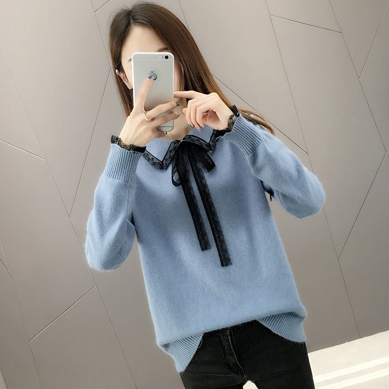 Áo Len Tay Dài Cổ Ren Mùa Thu 7JJ1