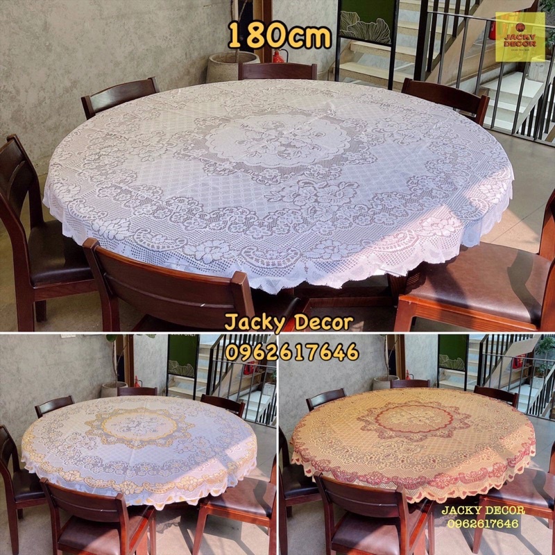 Khăn trải bàn tròn 180cm Vải Ren Hoa Sang Trọng, Lịch sự - HÀNG LOẠI 1