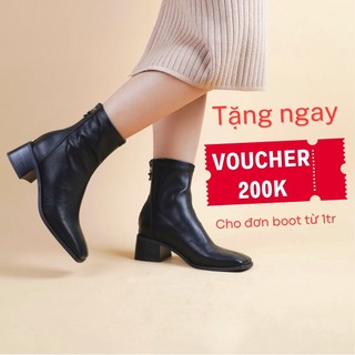Bốt nữ cao cổ da mềm boot nữ gót 5cm giày vnxk - Kimystore
