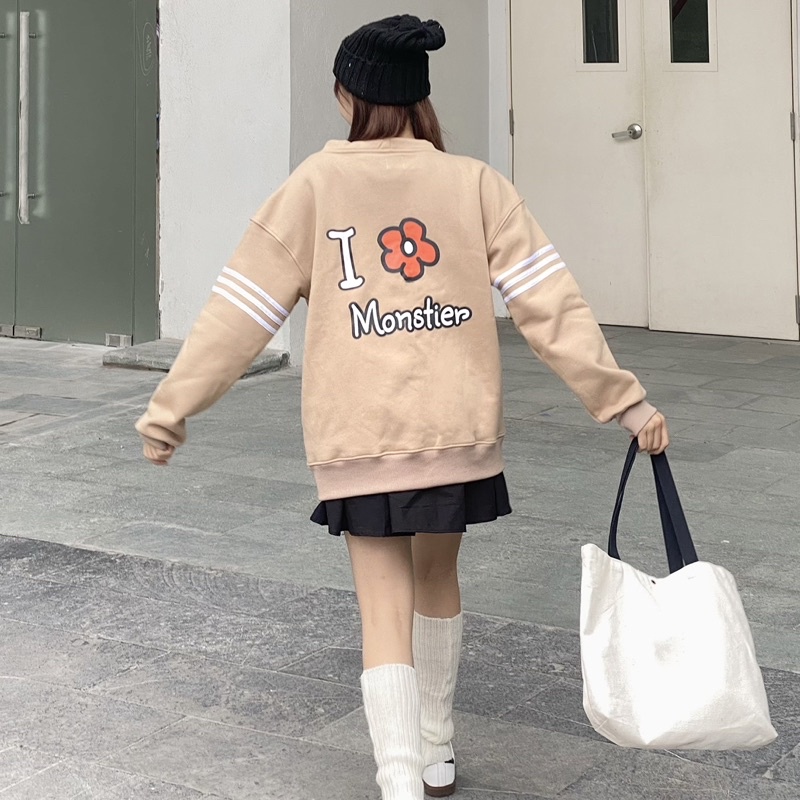 Áo Khoác Cardigan Thêu Chữ M & Hình In Dễ Thương Sau Áo - Monstier Oldschool Oversized Cardigan