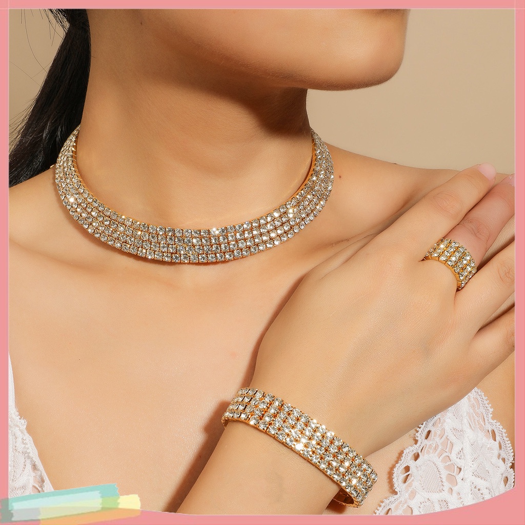 Bộ trang sức 4 món đính kim cương giả thời trang cho nữ