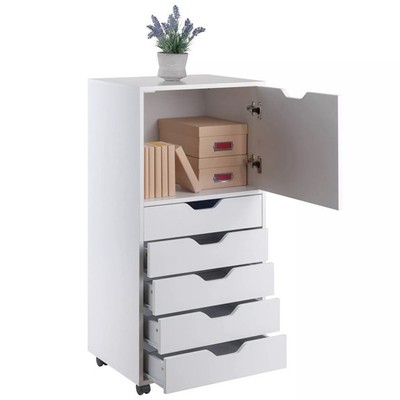 HALIFAX, Tủ đựng đồ lưu trữ 1 ngăn 5 học kéo có bánh xe, 49x41x105cm, tủ gỗ Scandi Home