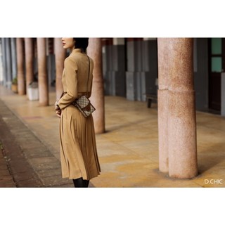Chân váy midi xếp ly phối dây eo D.CHIC MS: 382669