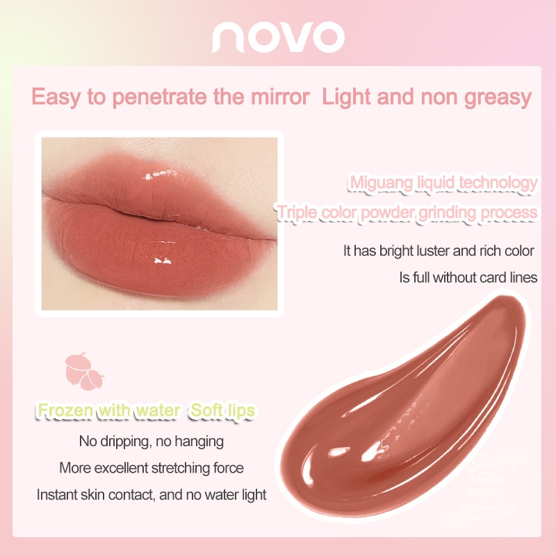 Son bóng NOVO dưỡng môi căng mọng không dính kháng nước 24H cao cấp trọng lượng 6g