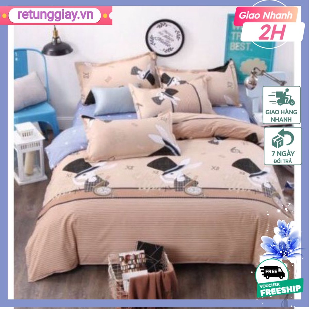 BỘ CHĂN GA GỐI POLY NHẬP THỎ ĐỘI NÓN M4/M6/M8