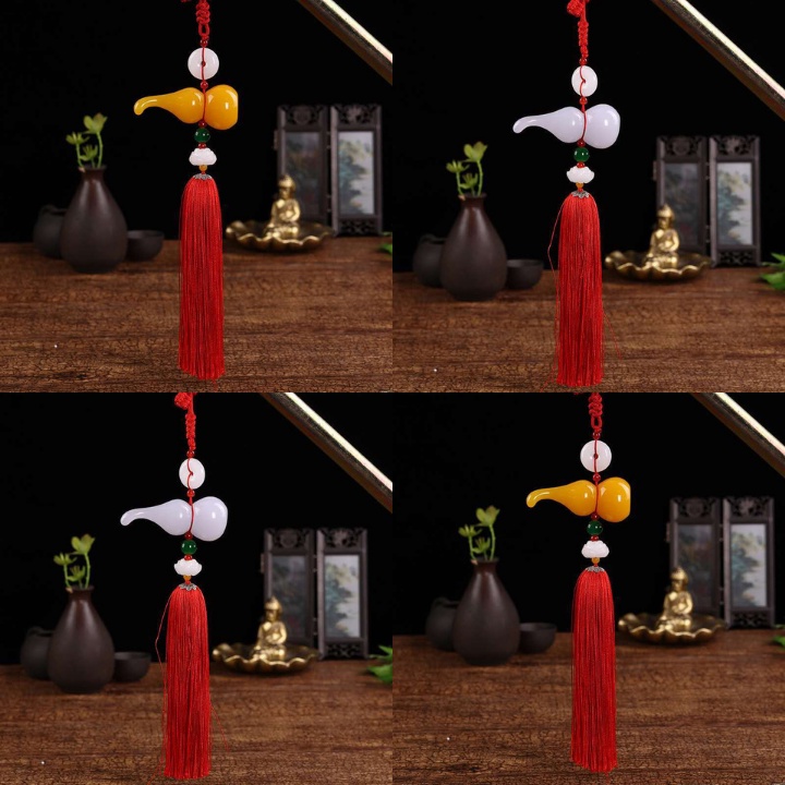 Khánh Treo Xe Phong Thủy Hình Hồ Lô Ngọc Trắng/Vàng Sang Trọng Hút Tài Lộc