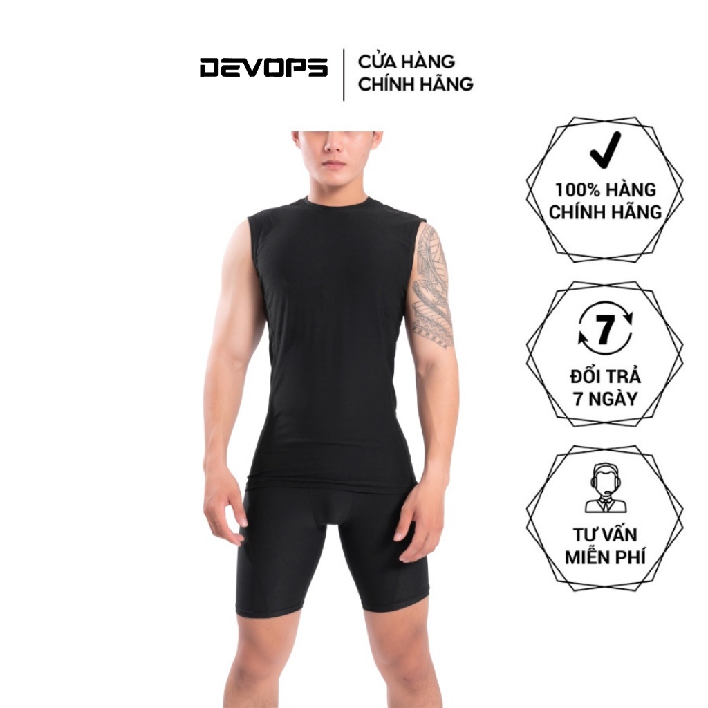 Áo ba lỗ nam DEVOPS sát nách form slimfit cổ cao 2 phân chất poly chống UV kháng khuẩn gym chạy bộ bóng rổ DEH1027