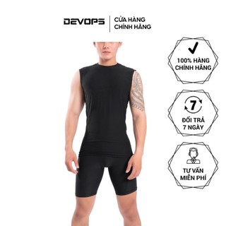 Áo ba lỗ nam DEVOPS sát nách form slimfit cổ cao 2 phân chất poly chống UV kháng khuẩn gym chạy bộ bóng rổ DEH1027