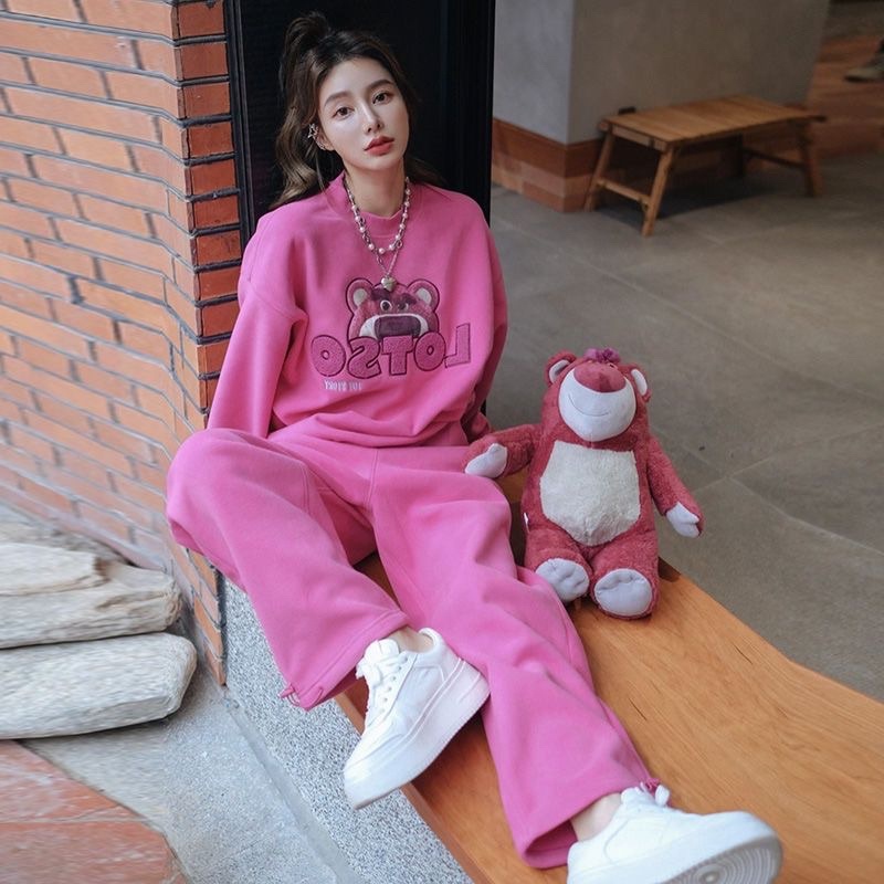 N86 [ CÓ ẢNH THẬT] Set đồ ngủ đồ bộ nỉ áo+ quần gấu lotso hồng siêu cute hot trend giá rẻ