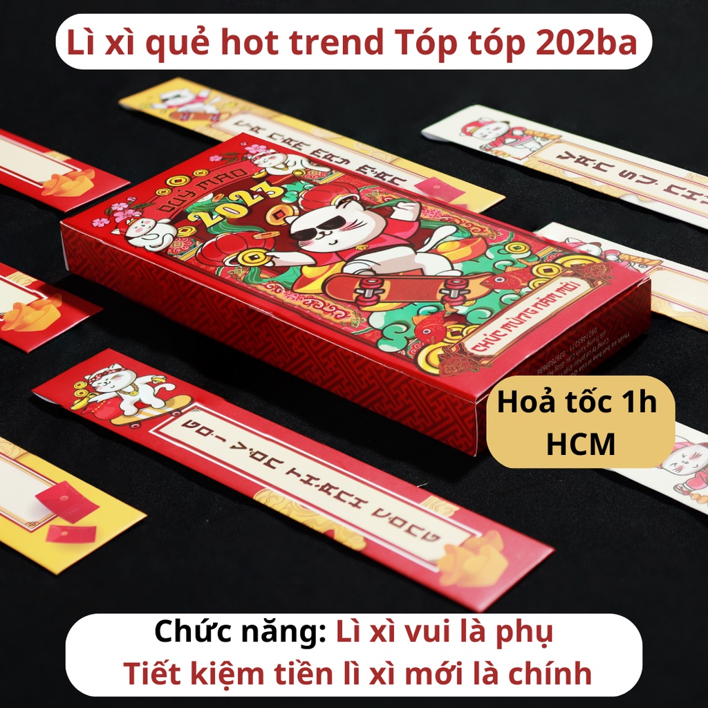 Bao lì xì 2023 gieo quẻ nhân phẩm Quý Mão mới nhất - Phiên bản cao cấp Giấy siêu xịn - hình vẽ Mèo lướt ván siêu ngầu