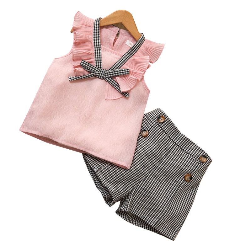 Set Đồ Mùa Hè 2 Món Gồm Áo Cotton Sát Nách + Quần Voan Thoáng Khí Cho Bé Gái 2-7 Tuổi