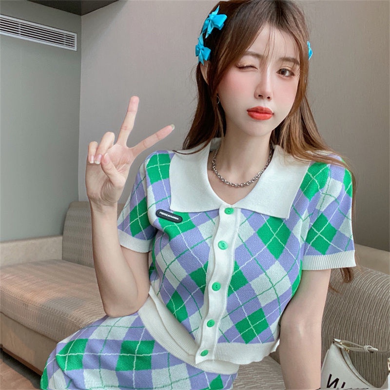 PunkyRabbit Phụ Nữ Mùa Hè Thanh Lịch Cổ Gập Kẻ Sọc Áo Thun Tay Ngắn Lưng Bodycon Váy Bộ